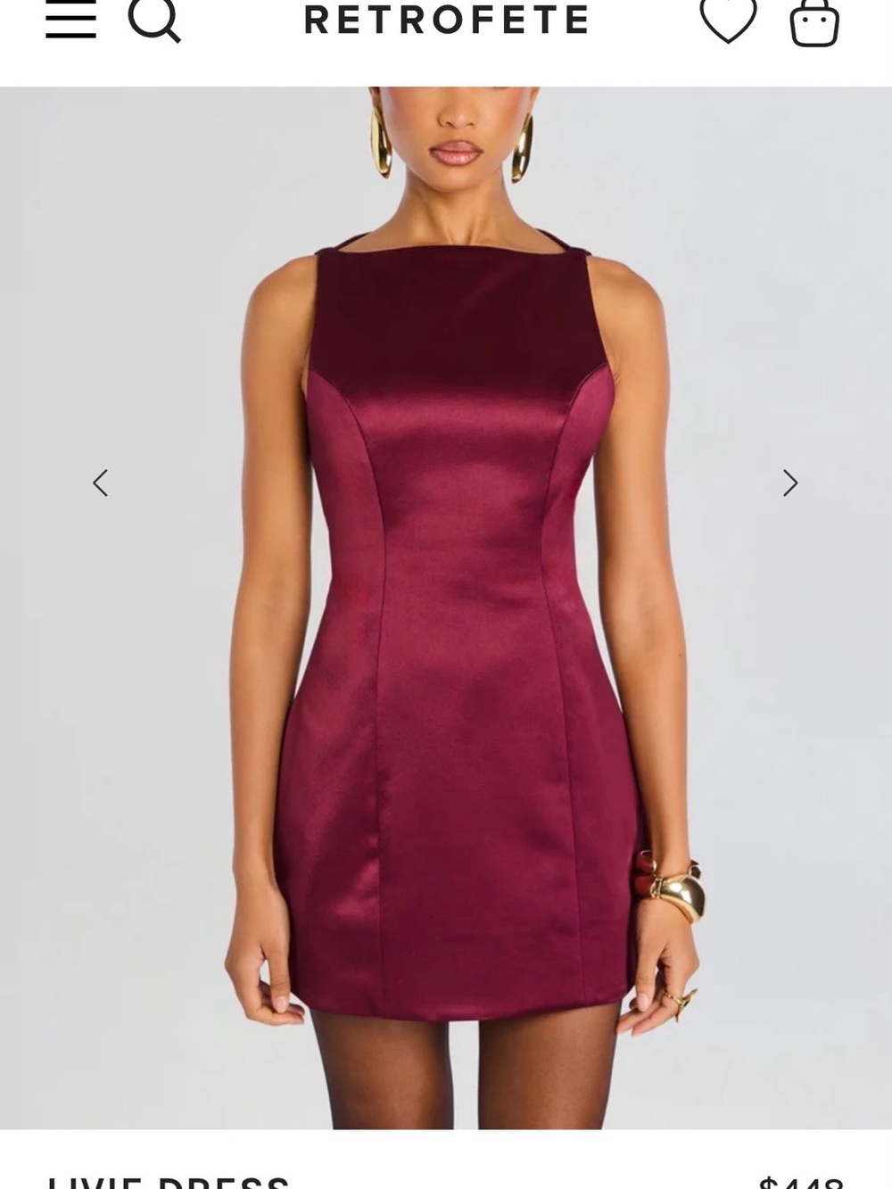 RETROFETE red Satin Boatneck Mini Dress